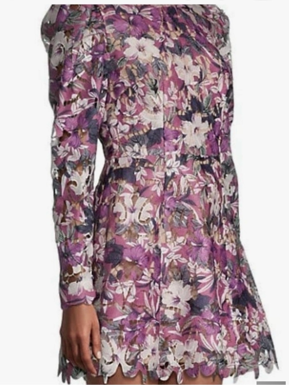 NWT ELLIATT BASTA Long Sleeve, High Collar, Floral, Mini Dress. Rich Purple. Med - Picture 3 of 10